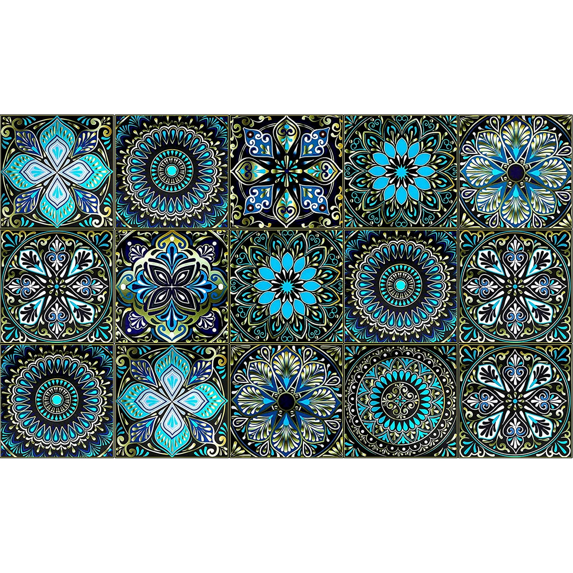 15 Pieces Mandala Style Decorative Tile Stickers Peel and Stick Self Adhesive Removable Moroccan Tiles for Home Decor Furniture Decor 6 x 6 Inch Simple Style Backsplash Tile Stickers Staircase 